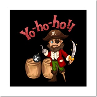 Captain hook cartoon character with yo-ho-ho speech Posters and Art